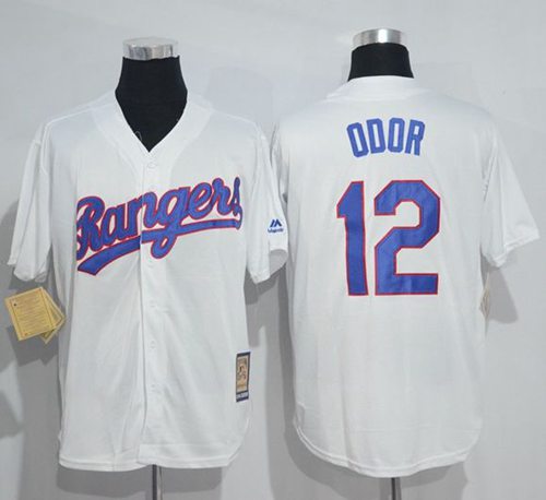 Mitchell And Ness Rangers #12 Rougned Odor White Throwback Stitched MLB Jersey - Click Image to Close